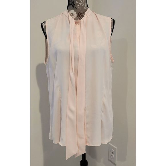 Anne Klein Light Peach Sleeveless Button-down Blouse with Tie - Picture 3 of 7